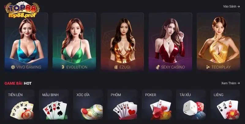 Casino trực tuyến TOP88 liên kết với nhiều nhà phát hành game uy tín