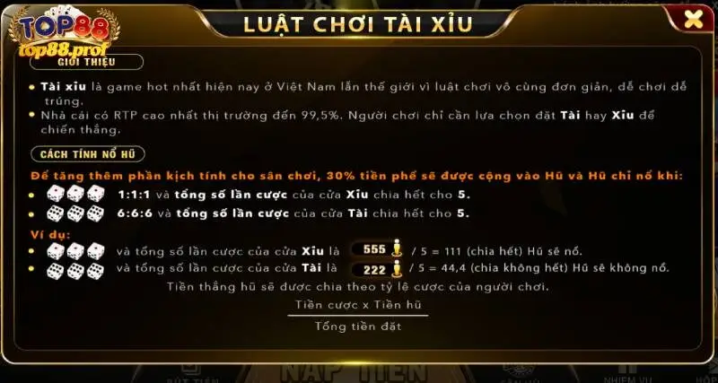Giới thiệu sảnh game tài xỉu TOP88 “xanh chín”được người chơi yêu thích