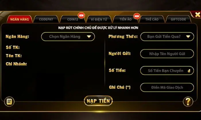 Nạp tiền Top88 qua Ngân hàng thuận tiện